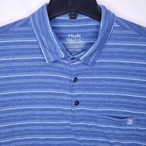 Huk Polo Shirt Mens Large Striped Blue Fishing Performance